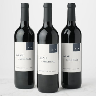 MINIMAL CHIC SCANDI BLACK & WHITE MONOGRAM WEDDING WINE LABEL