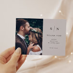 Minimal Chic | Soft Grey and Black Photo Thank You Postcard<br><div class="desc">These elegant,  modern light grey wedding thank you postcards feature a simple black text design that exudes minimalist style,  with your favourite personal wedding photo. Add your initials or monogram to make them completely your own.</div>