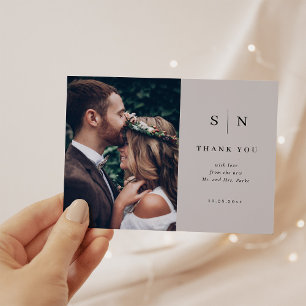 Minimal Chic Soft Grey and Black Photo Thank You Postcard
