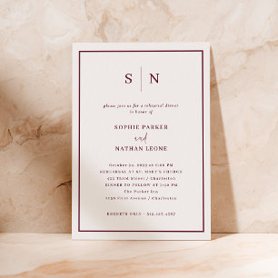 Minimal Chic White and Burgundy Rehearsal Dinner Invitation