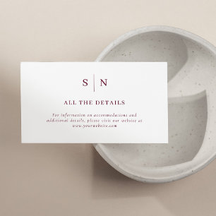 Minimal Chic White and Burgundy Wedding Details Enclosure Card