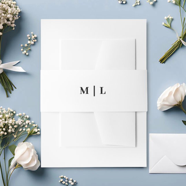 Minimal Chic White & Black Monogram Wedding Invitation Belly Band (Minimal chic white and black monogram belly band adds personalized elegance.)