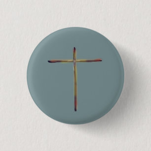 Minimal Christian Cross Blue Green  3 Cm Round Badge