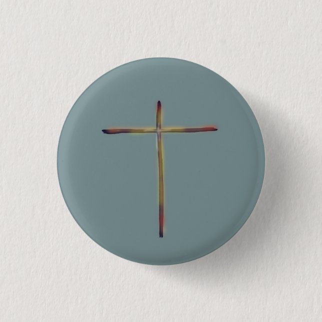 Minimal Christian Cross Blue Green  3 Cm Round Badge (Front)