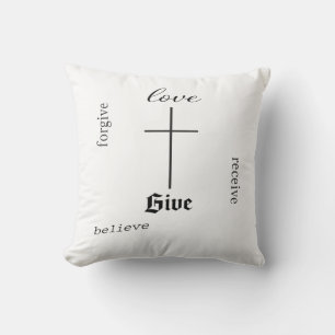 Minimal Christian Cross Typography Love Forgive Cushion