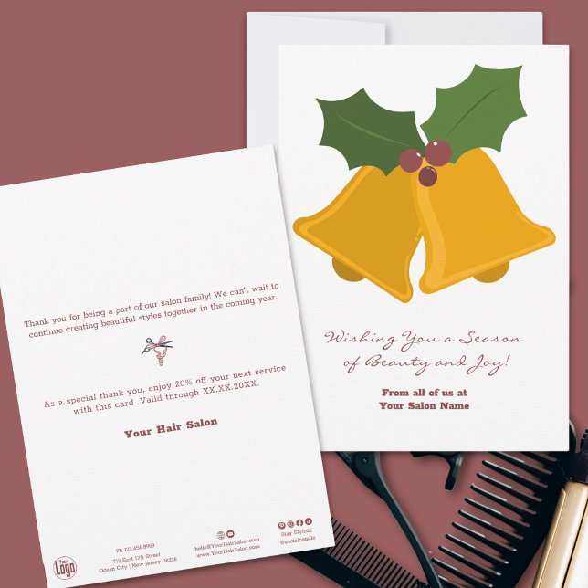 Minimal Christmas Bells & Bay Leaves Holiday Card (Minimal Christmas Bells & Bay Leaves Holiday Card)