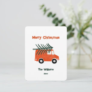 Minimal Christmas Farmhouse Red Truck Holiday Card