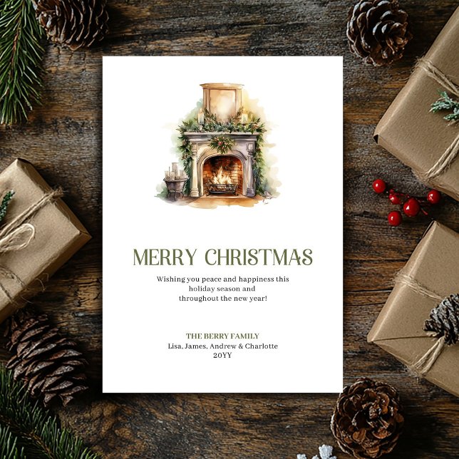 Minimal Christmas Fireplace Card Timeless Holiday  (Minimal Christmas Ornament Card Timeless Holiday Style)