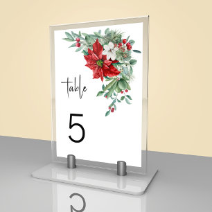 Minimal Christmas Flower & Leaves Bouquet Table Number