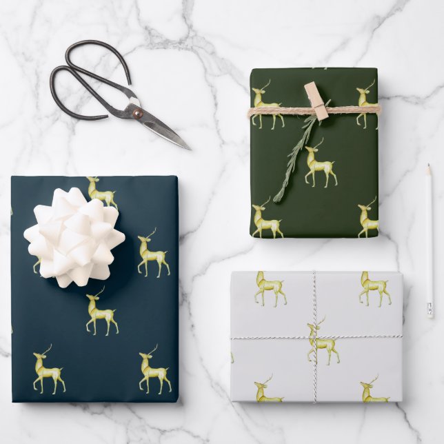 Minimal Christmas Gold Reindeer Wrapping Paper Sheet (Front)