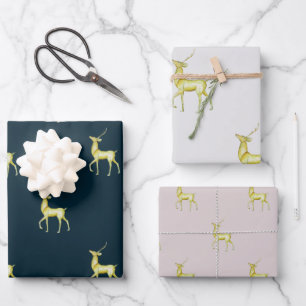 Minimal Christmas Gold Reindeer Wrapping Paper Sheet