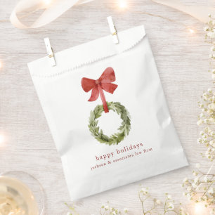 Minimal Christmas Greenery Wreath Red Bow Favour Bags