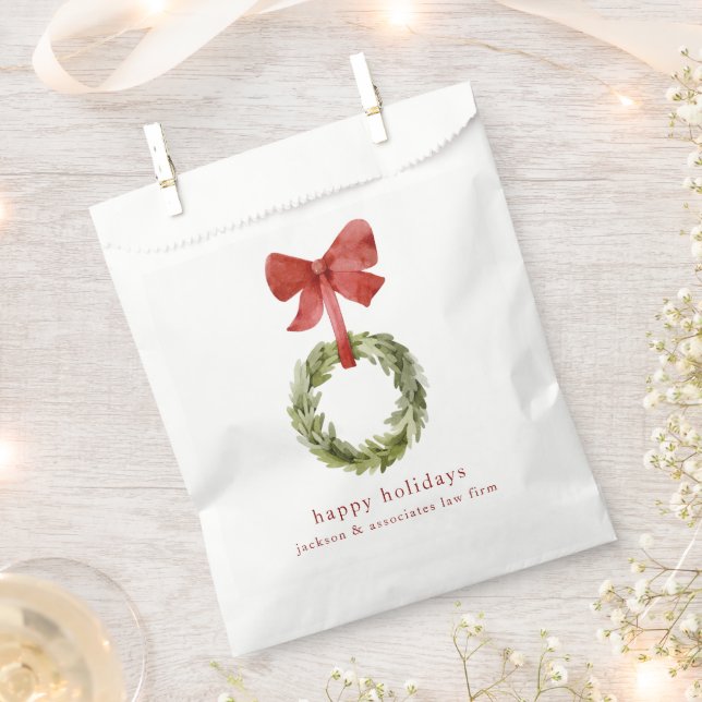 Minimal Christmas Greenery Wreath Red Bow Favour Bags (Clipped)