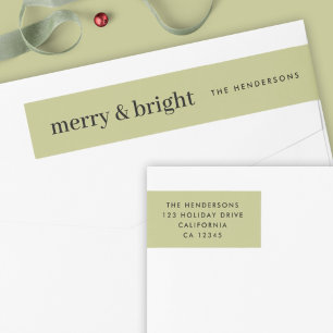 Minimal Christmas Merry and Bright Green Address Wrap Around Label