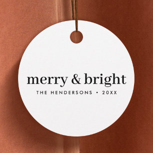 Minimal Christmas   Merry and Bright Simple White  Favour Tags
