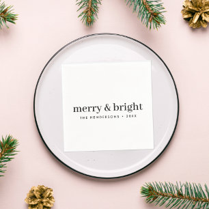 Minimal Christmas Merry and Bright Simple White Napkin
