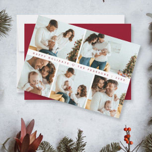 Minimal Christmas Modern Family Photoshoot Red  Holiday Card