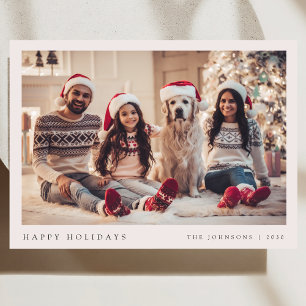 Minimal Christmas Modern Family Portrait Green Holiday Card