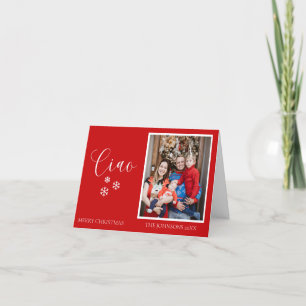 Minimal Christmas   Modern Family Portrait Red Thank You Card