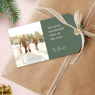 Minimal Christmas   Modern Stylish Family Photo Gift Tags