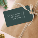 Minimal Christmas | Modern Stylish Forest Green Gift Tags<br><div class="desc">A stylish modern holiday gift tag with a classic typography address with a dividing line and family name with a vertical text direction in white. The design has a dark forest green feature color and is in a 'scandi' scandinavian design style. The greeting and name can be easily customized for...</div>