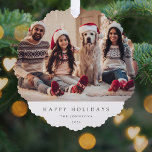 Minimal Christmas Photo | Modern Family Portrait Tree Decoration Card<br><div class="desc">A stylish holiday photo ornament with classic typography “Happy Holidays” in black on a clean simple minimalist white background. The photo, name and greeting can be easily customised for a personal touch. A simple, minimalist and contemporary christmas design to stand out this holiday season! The image shown is for illustration...</div>