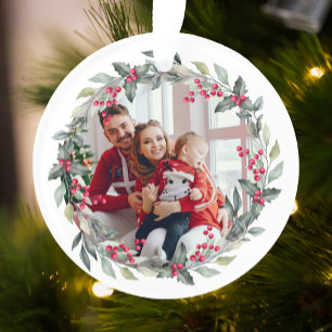 Minimal Christmas Photo   Modern Mistletoe Ornament