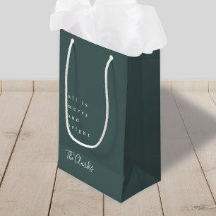 Minimal Christmas Scandinavian Forest Green Dark Small Gift Bag