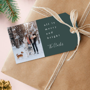 Minimal Christmas Scandinavian Forest Green Photo Gift Tags
