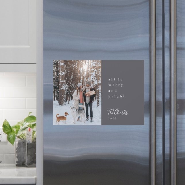 Minimal Christmas Slate Gray Photo Magnetic Card (Creator Uploaded)