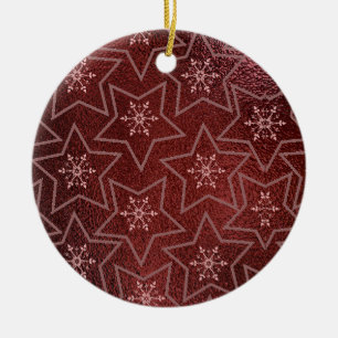 Minimal Christmas Snowflakes and Stars Maroon Ceramic Tree Decoration