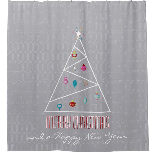 Minimal Christmas Tree Grey Christmas Shower Curtain (Front)