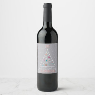 Minimal Christmas Tree Grey Merry Christmas Wine Label