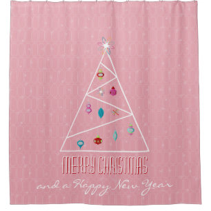 Minimal Christmas Tree Pink Christmas Shower Curtain