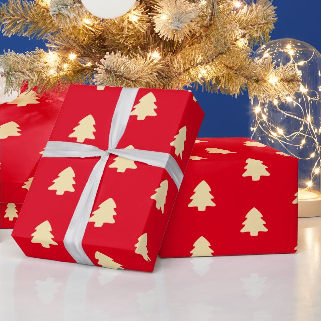 Minimal Christmas Tree Red & Light Yellow Pattern Wrapping Paper (Holidays)