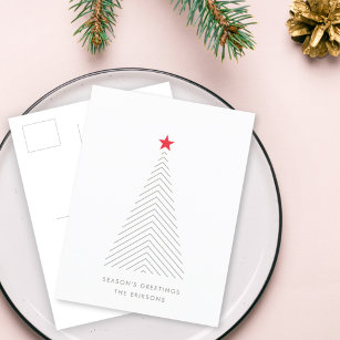Minimal Christmas Tree   Red Star Clean Simple Hol Holiday Postcard