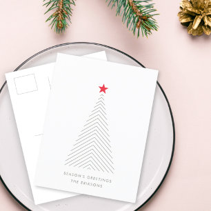 Minimal Christmas Tree Red Star Clean Simple Hol Holiday Postcard