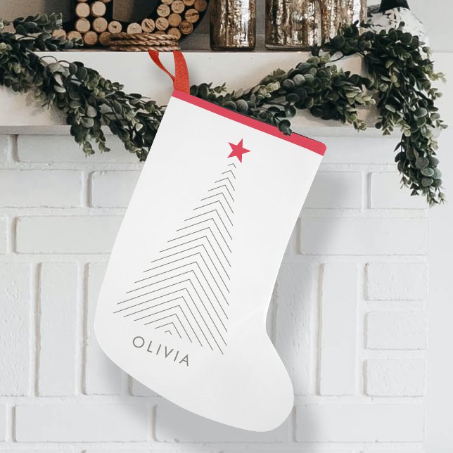 Minimal Christmas Tree | Red Star Clean Simple Small Christmas Stocking (Creator Uploaded)