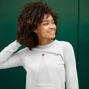 Minimal Christmas Tree   Red Star Clean Simple Sweatshirt