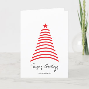 Minimal Christmas Tree Red Star Simple  Holiday Card