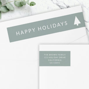 Minimal Christmas Tree   Sage Green Return Address Wrap Around Label