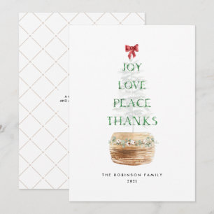 Minimal Christmas Tree Typography Green Red Holiday Card