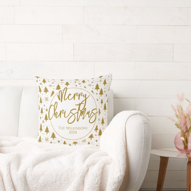 Minimal Christmas Tree White Gold Cushion (Couch)