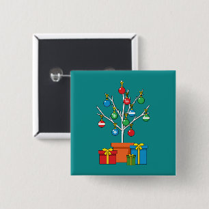 Minimal Christmas Tree with Presents 15 Cm Square Badge