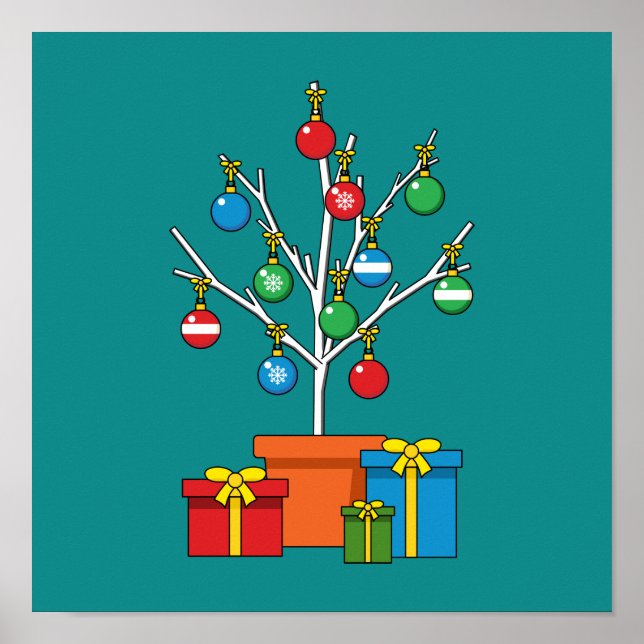 Minimal Christmas Tree with Presents Poster (Front)