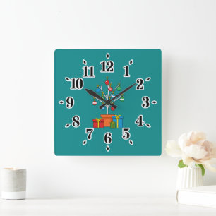 Minimal Christmas Tree with Presents Square Wall Clock