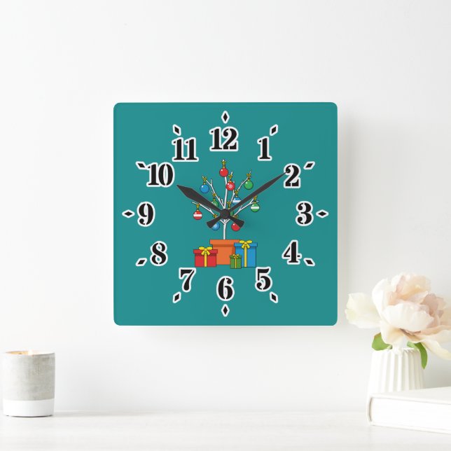 Minimal Christmas Tree with Presents Square Wall Clock (Home)