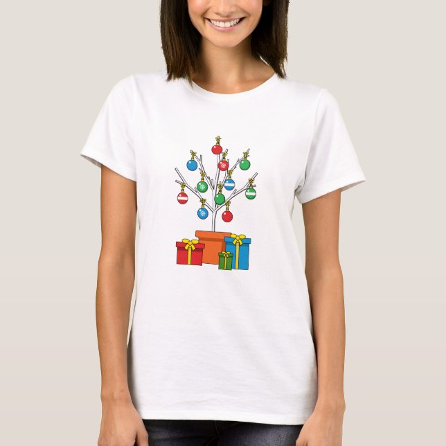 Minimal Christmas Tree with Presents T-Shirt (Front)