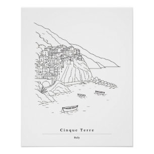 Minimal Cinque Terre Italy Line Art Coastal art Poster