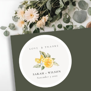 Minimal Citrus Lemon Botanical Boho Wedding Classic Round Sticker